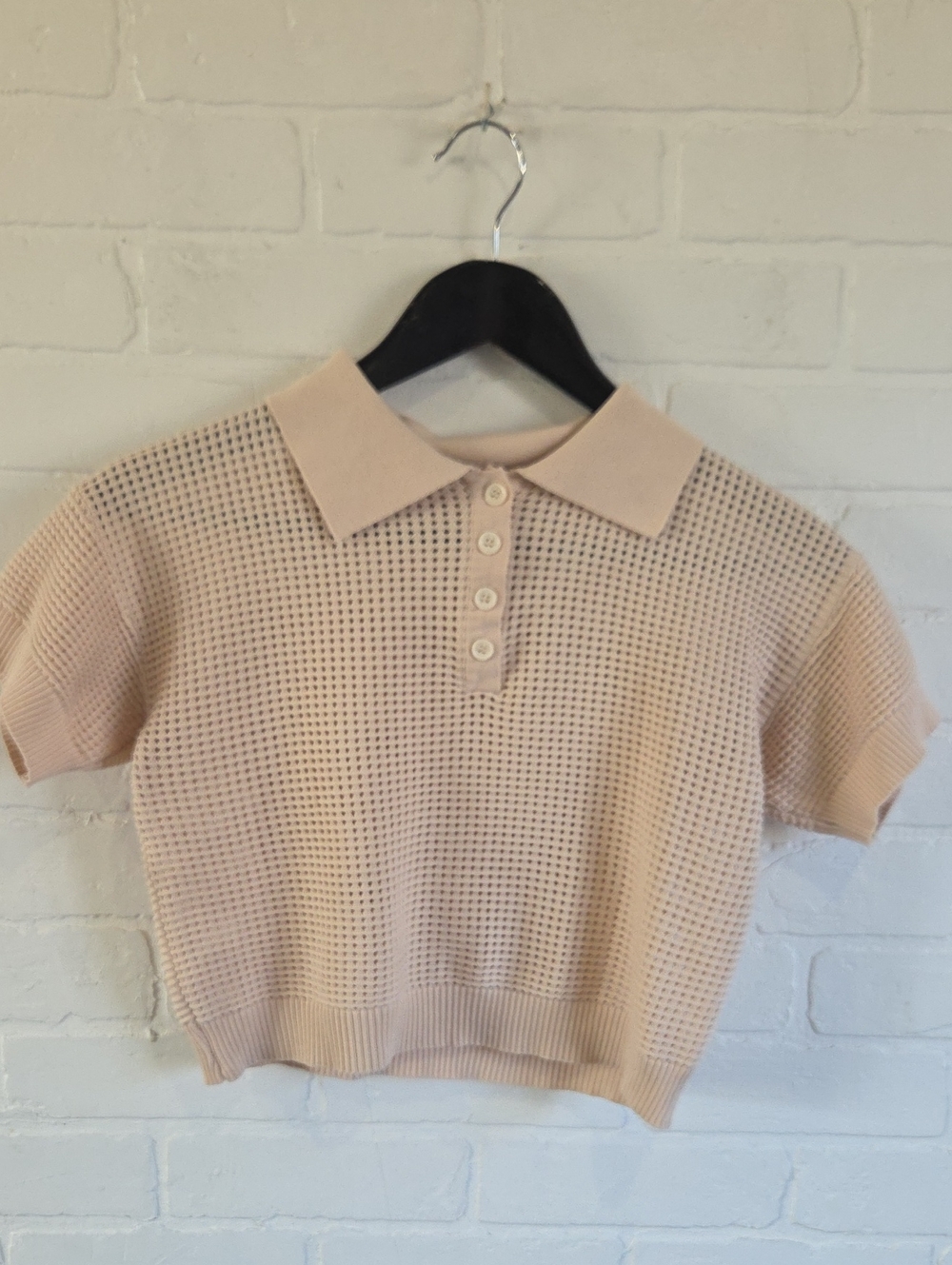 Women's Short-Sleeve Knit Polo Top in Light Pink